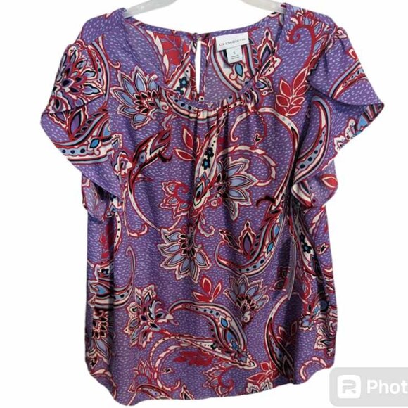 Liz Claiborne Tops - LIZ CLAIBORNE women's blouse purple blue red pattern size Small  W-139